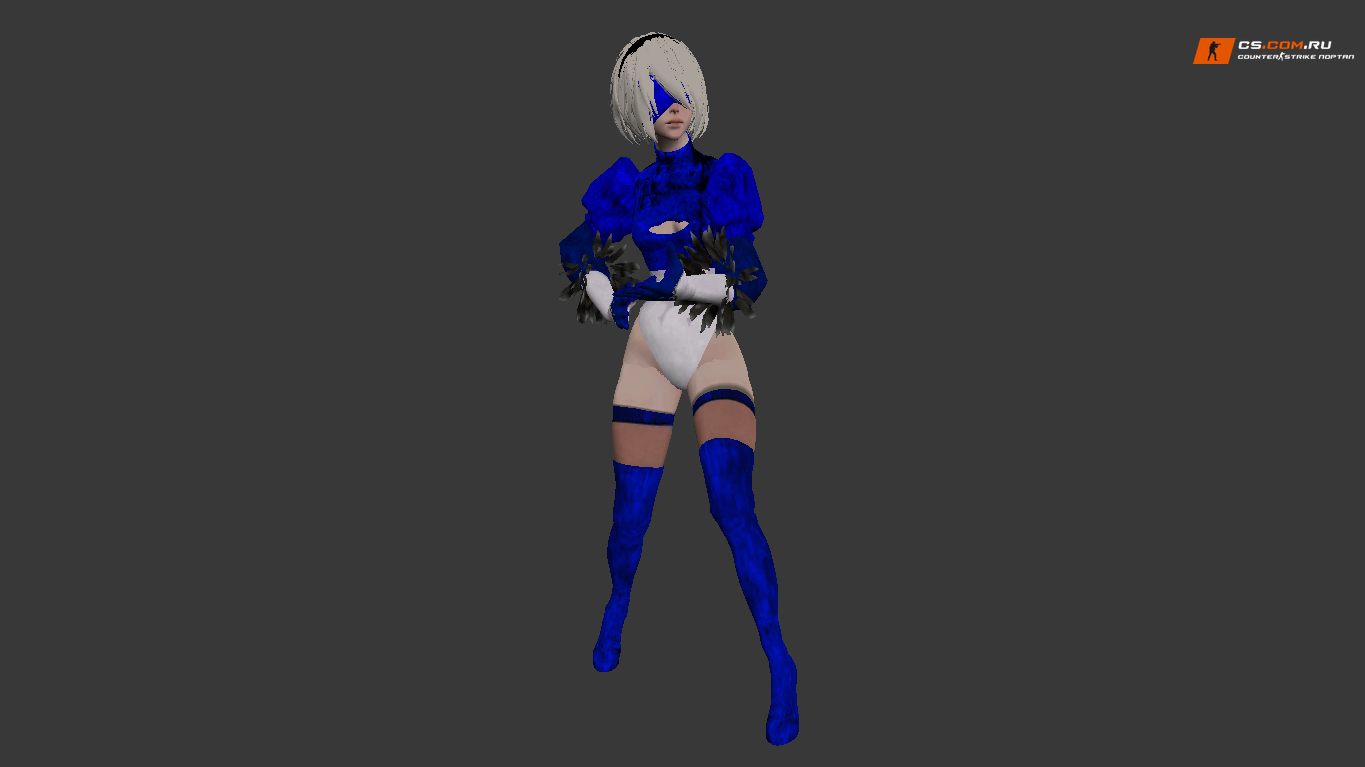 Женская модель Yorha с серебристым каре и высокими сапогами для CS 1.6